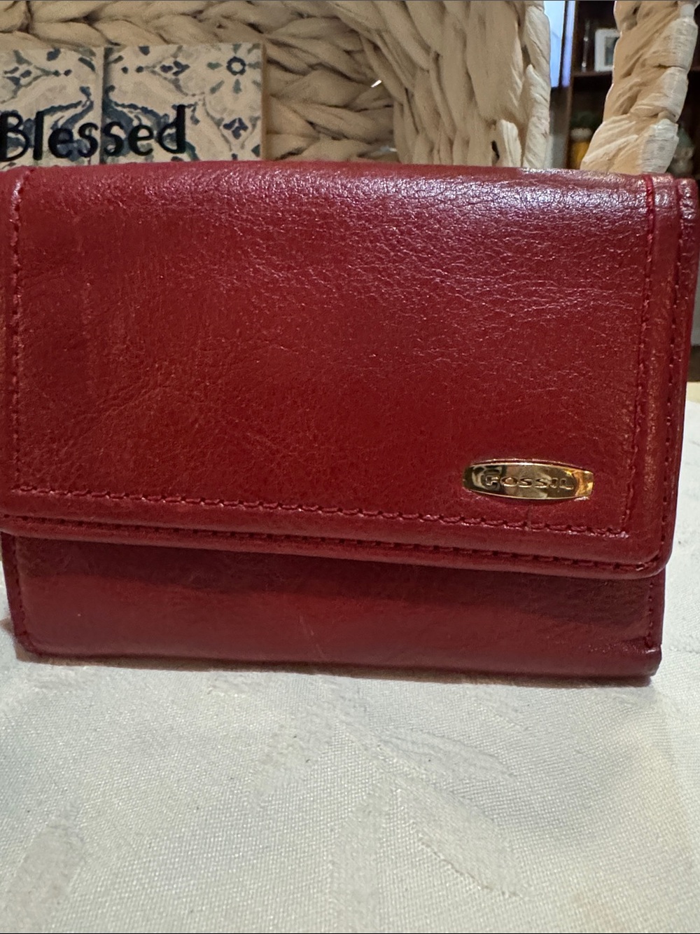 Red Leather Women's Wallet - Gold Accent